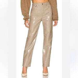 Dynamite Beige Highrise Straight Leg Faux Leather Vegan Leather Pants